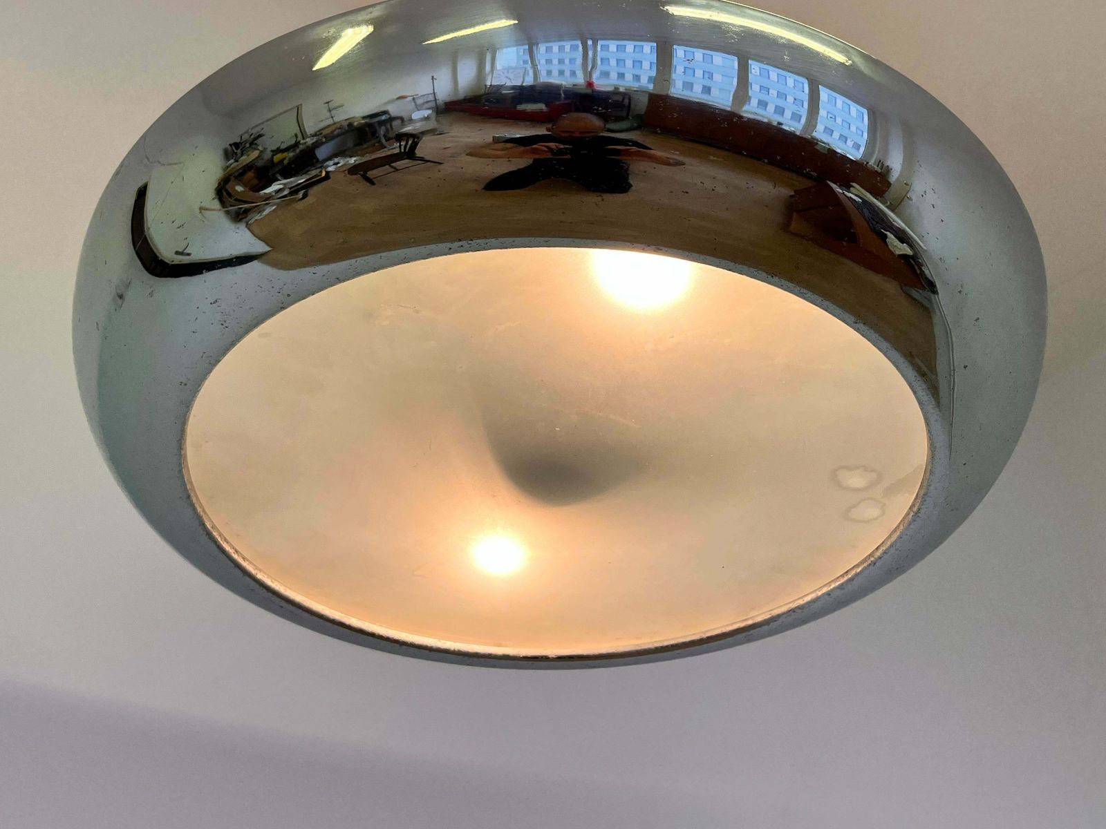 Chrome Bauhaus / Functionalism Pendant Ufo By Napako, 1940s photo for sale