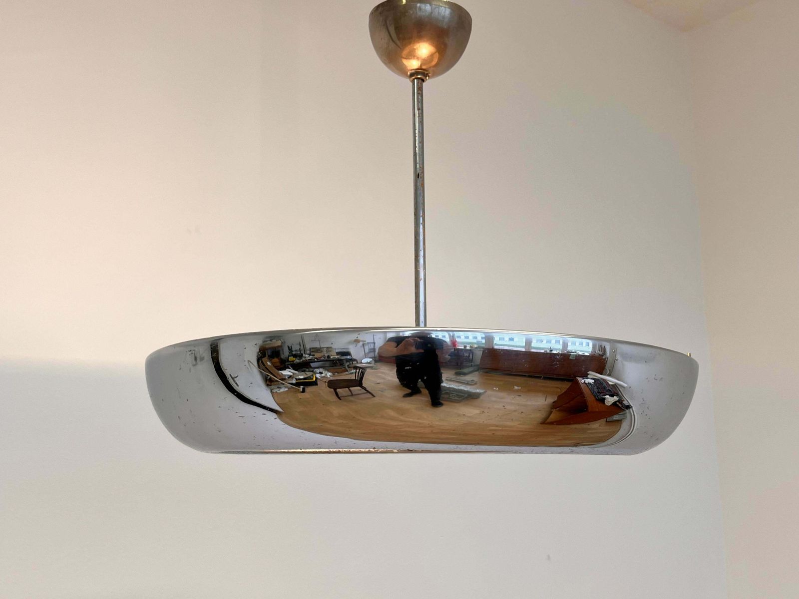 Chrome Bauhaus / Functionalism Pendant Ufo By Napako, 1940s photo Lighting