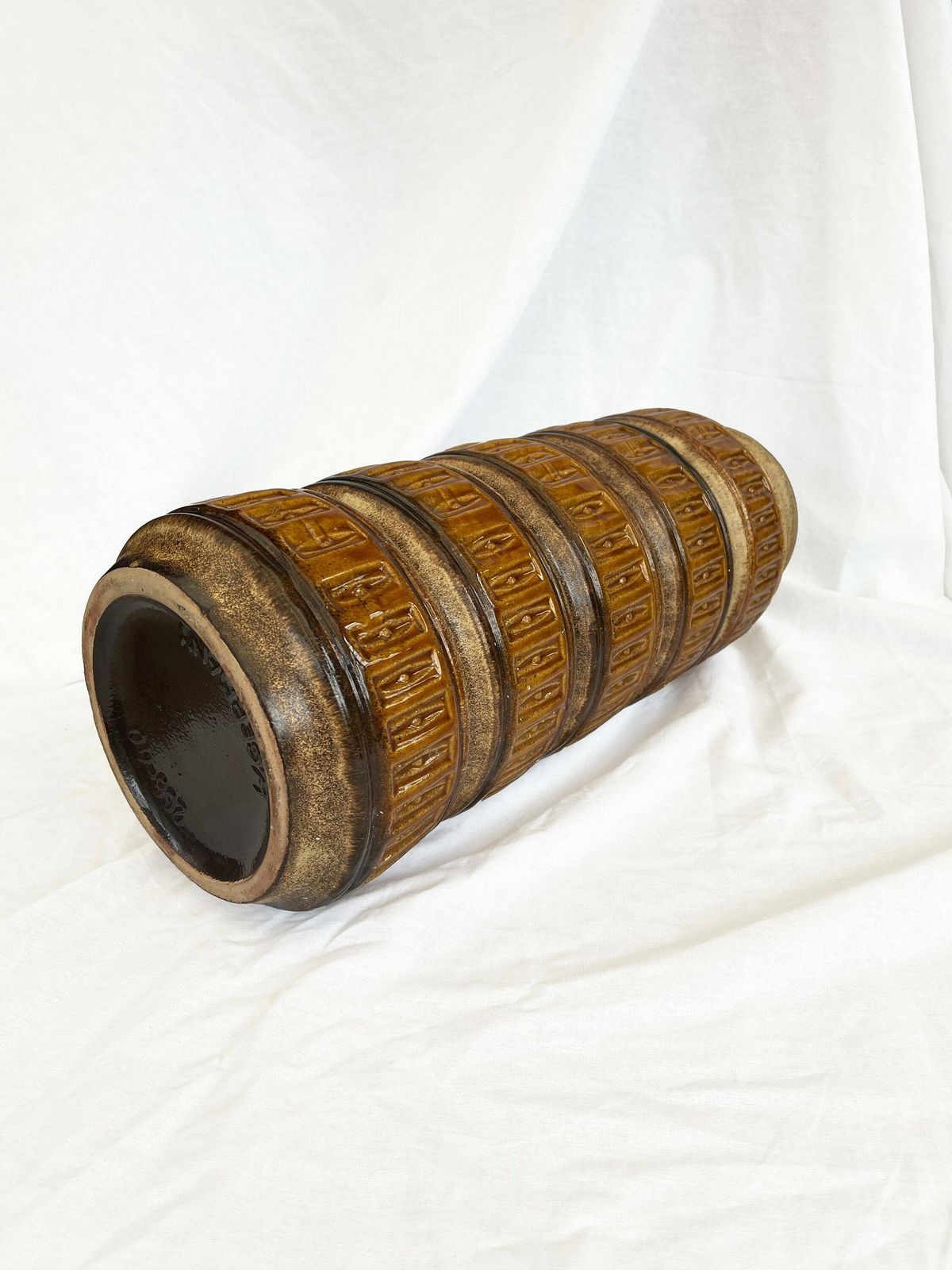 Large Five Rimmed Geometric West German Pottery Floor Vase In Cream, Ochre, Brown And Earthy Tones From Scheurich, 1970s 238 40 photo for sale