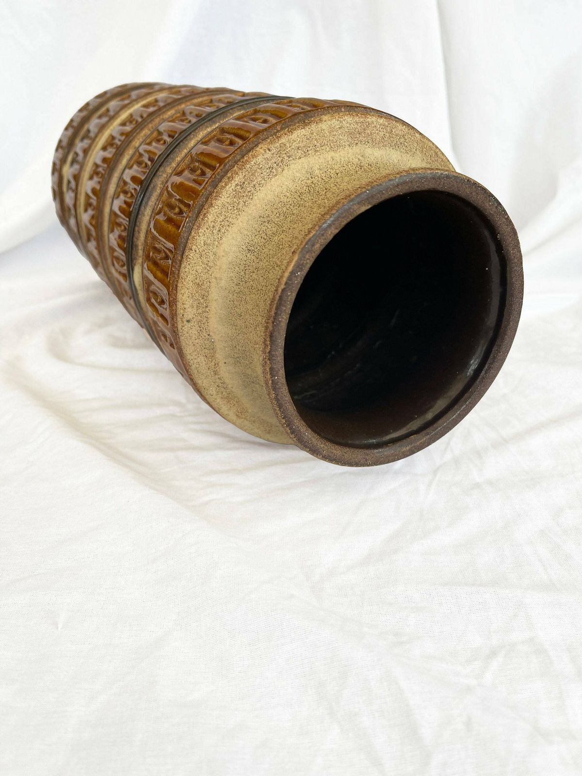 Large Five Rimmed Geometric West German Pottery Floor Vase In Cream, Ochre, Brown And Earthy Tones From Scheurich, 1970s 238 40 photo Home Decor
