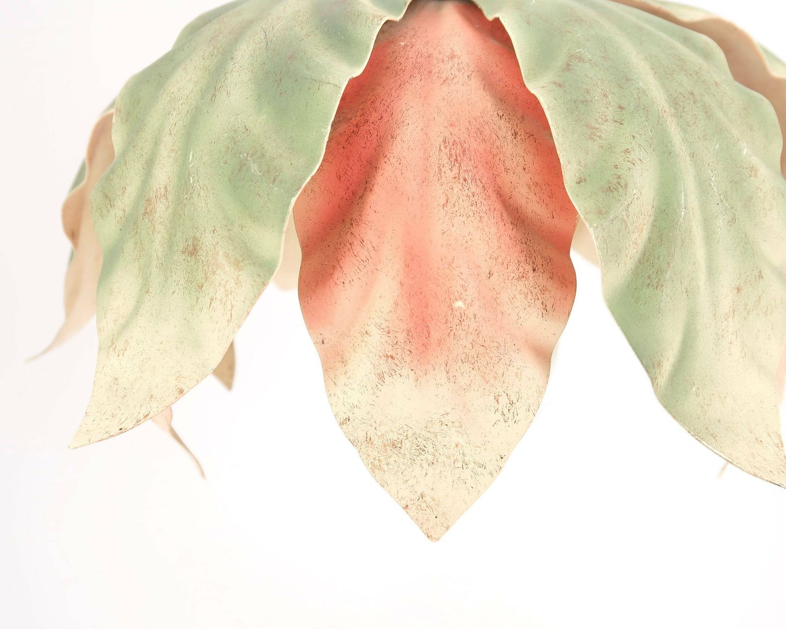 Plafondlamp: Lichtgroen, Roze En Beige Bloemen En Bladeren, Jaren 1980 / Hanglamp, Verlichting, Bloemmotief, Boho Chic, Folk photo 203.0