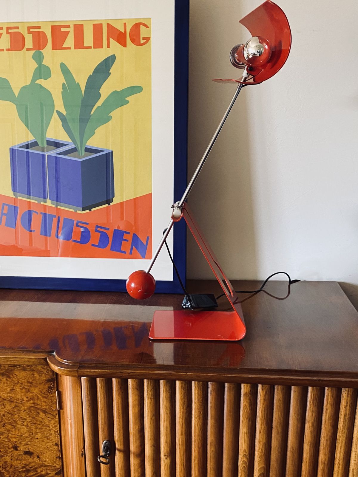Lighting Mauro Martini, Red 'Picchio' Woodpecker Table Lamp, F.Lli Martini Italy 1970s photo