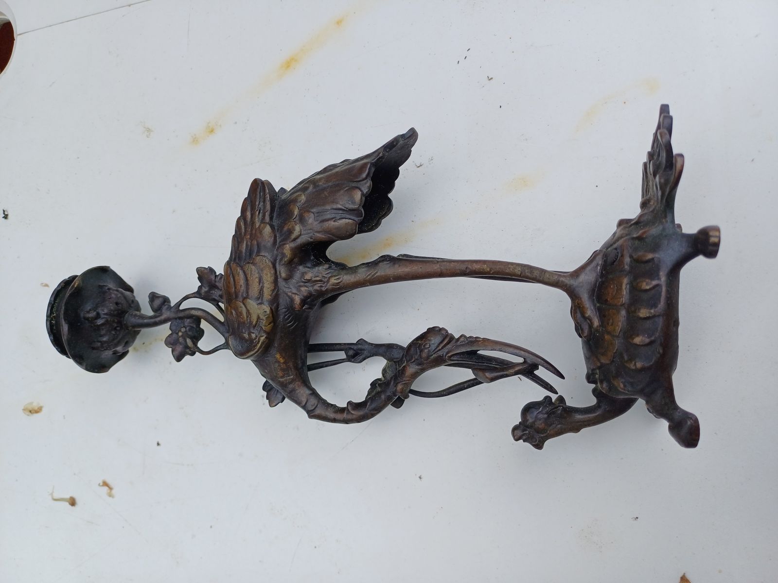 Pair Of Bronze Candlesticks 19th Cranes And Turtles photo furniture