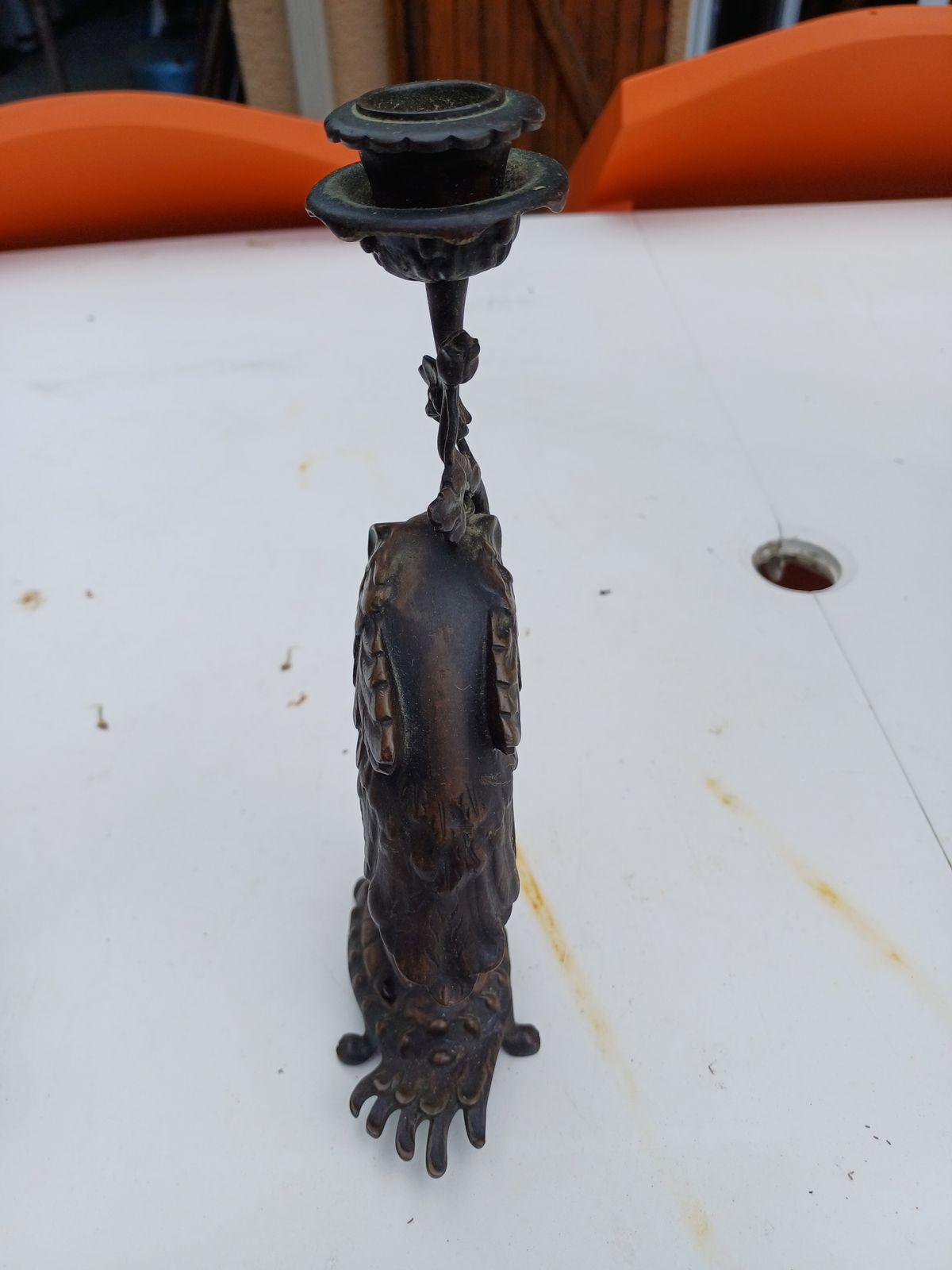 Pair Of Bronze Candlesticks 19th Cranes And Turtles photo Art