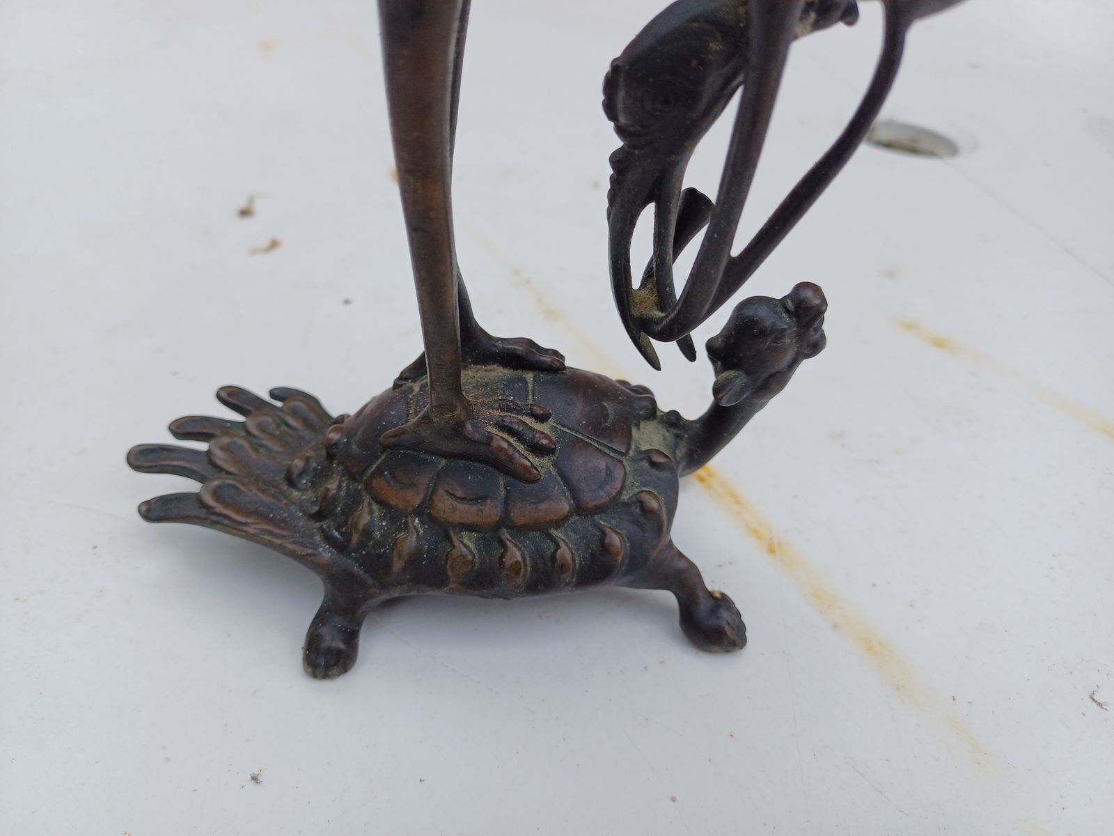 Art Pair Of Bronze Candlesticks 19th Cranes And Turtles photo