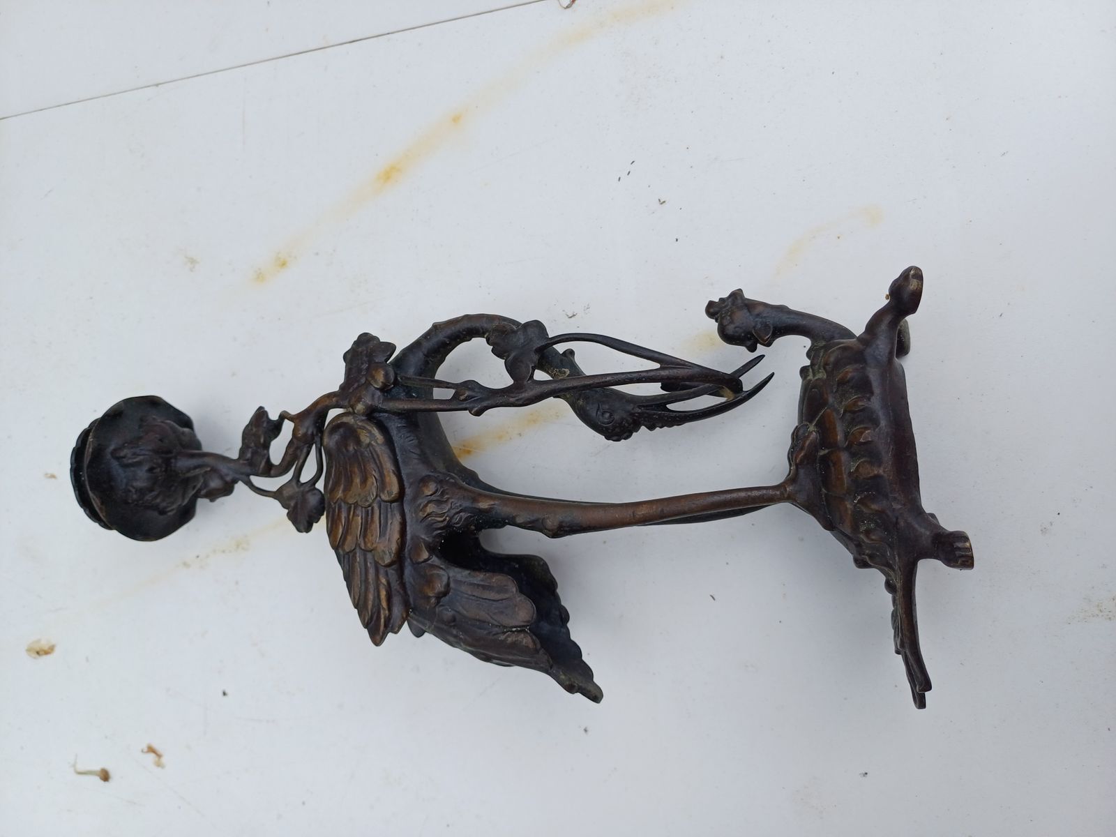 photo vinterior Pair Of Bronze Candlesticks 19th Cranes And Turtles