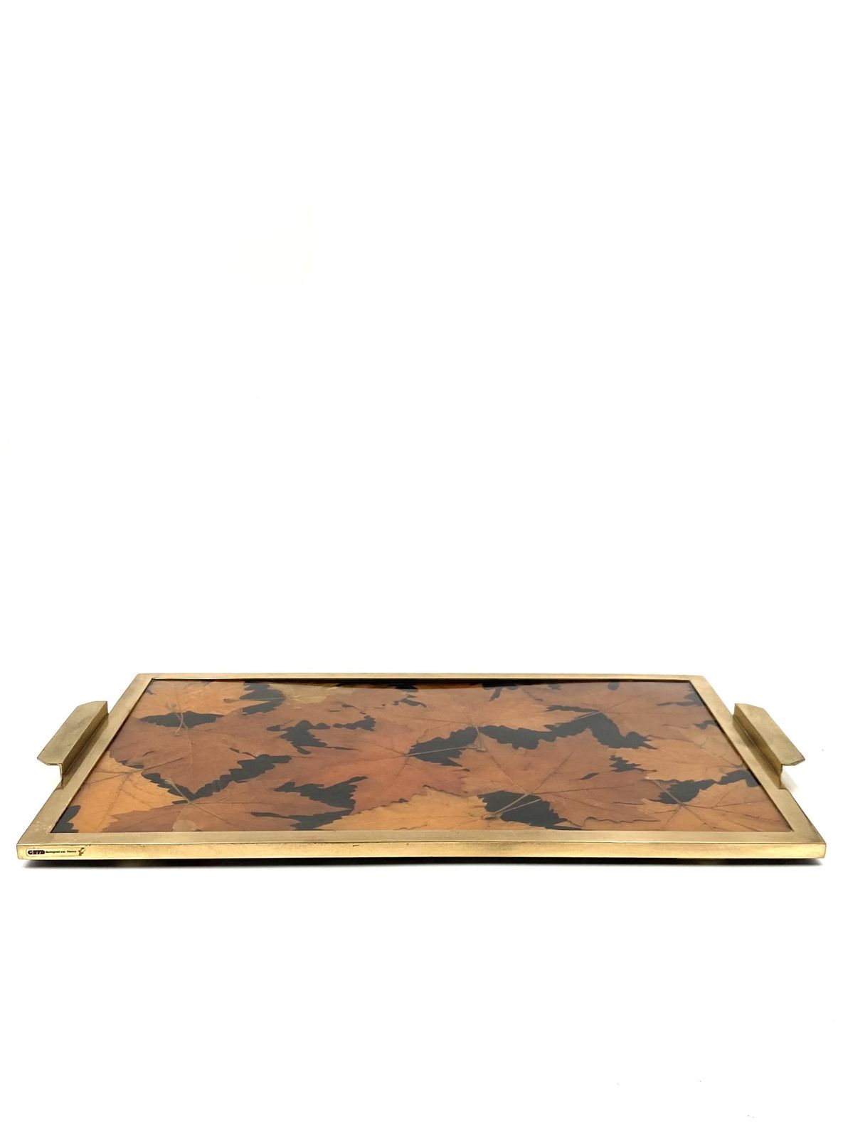 Hollywood Regency Brass And Leaves Resin Tray, Montagnani Firenze Italy 1970s photo vinterior