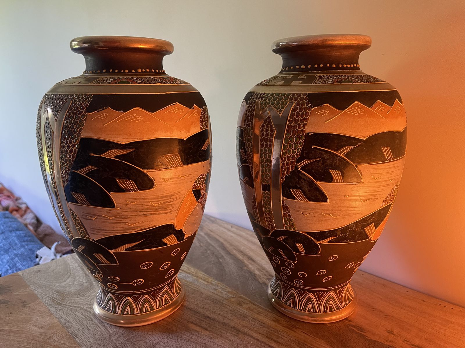 Pair Of Early 20th Century Maruni Satsuma Vases 31cm Tall photo Home Decor