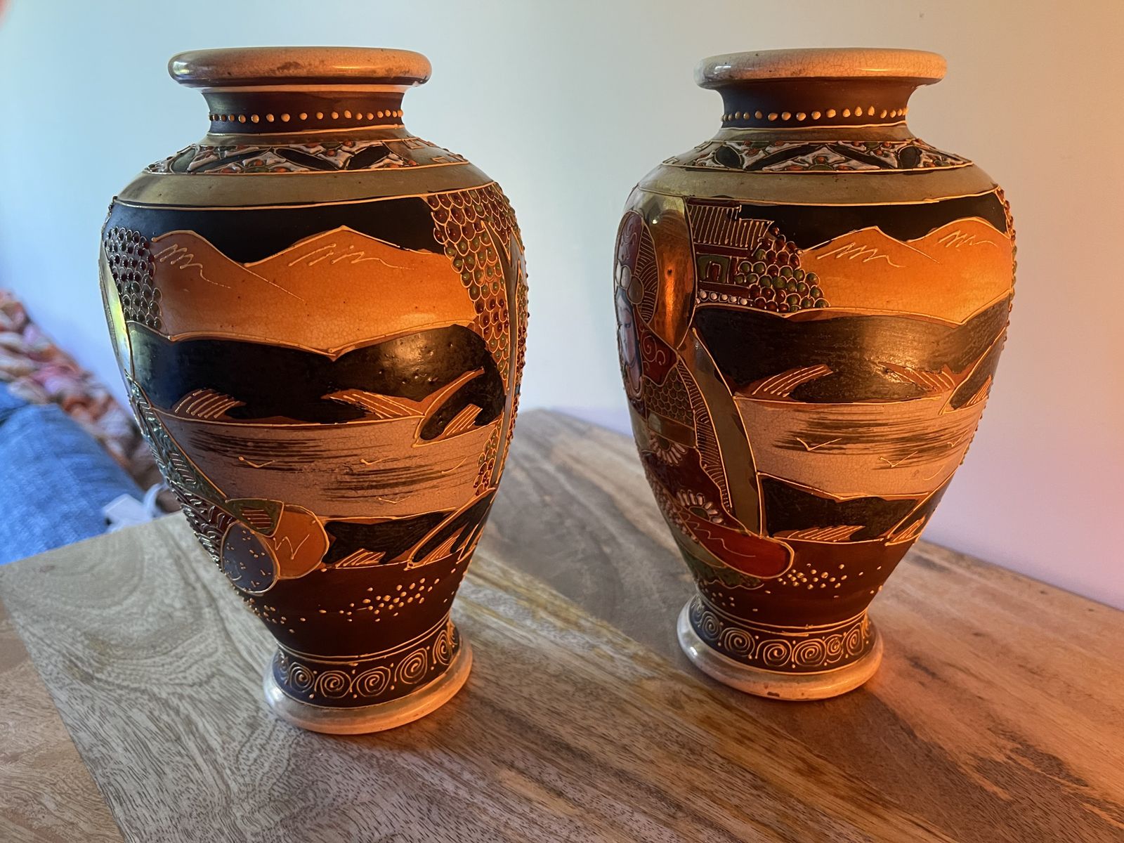Pair Of Early 20th Century Maruni Satsuma Vases 22cm Tall photo furniture