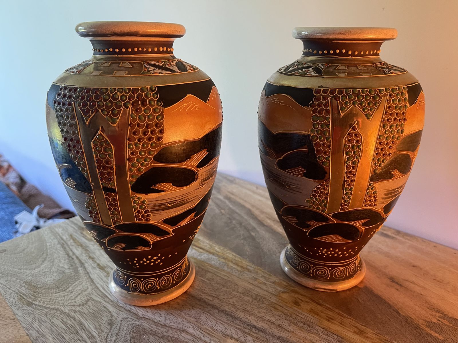 Pair Of Early 20th Century Maruni Satsuma Vases 22cm Tall photo for sale