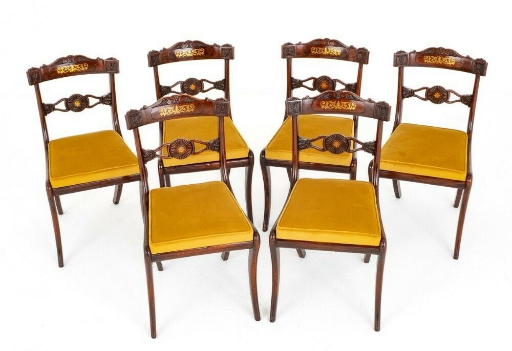 Set Regency Dining Chairs Period Antique Brass Inlay