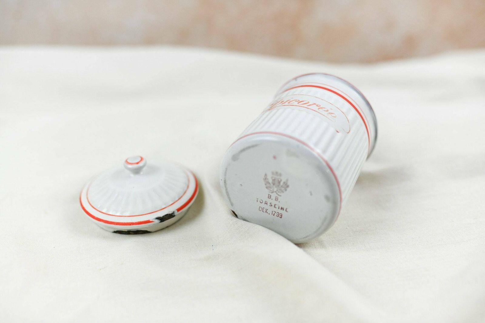 photo furniture Vintage French Enamel Canisters, Set Of 5, Enamel Pots, Made By Bb In Eastern Europe, Ca 1920s