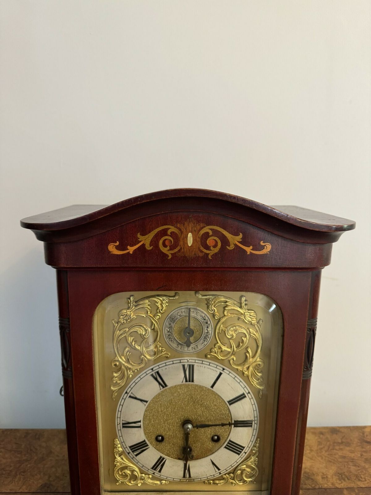 Edwardian Quality Mahogany Inlaid Chiming 8 Day Mantle Clock photo furniture