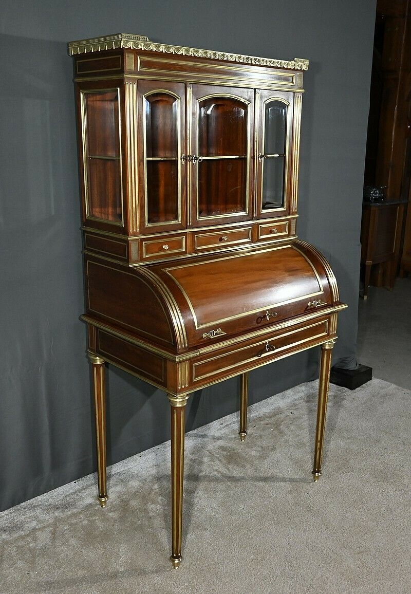 Rare Small Cylinder Desk And Showcase, Louis XVI Style – Mid 19th Century photo for sale