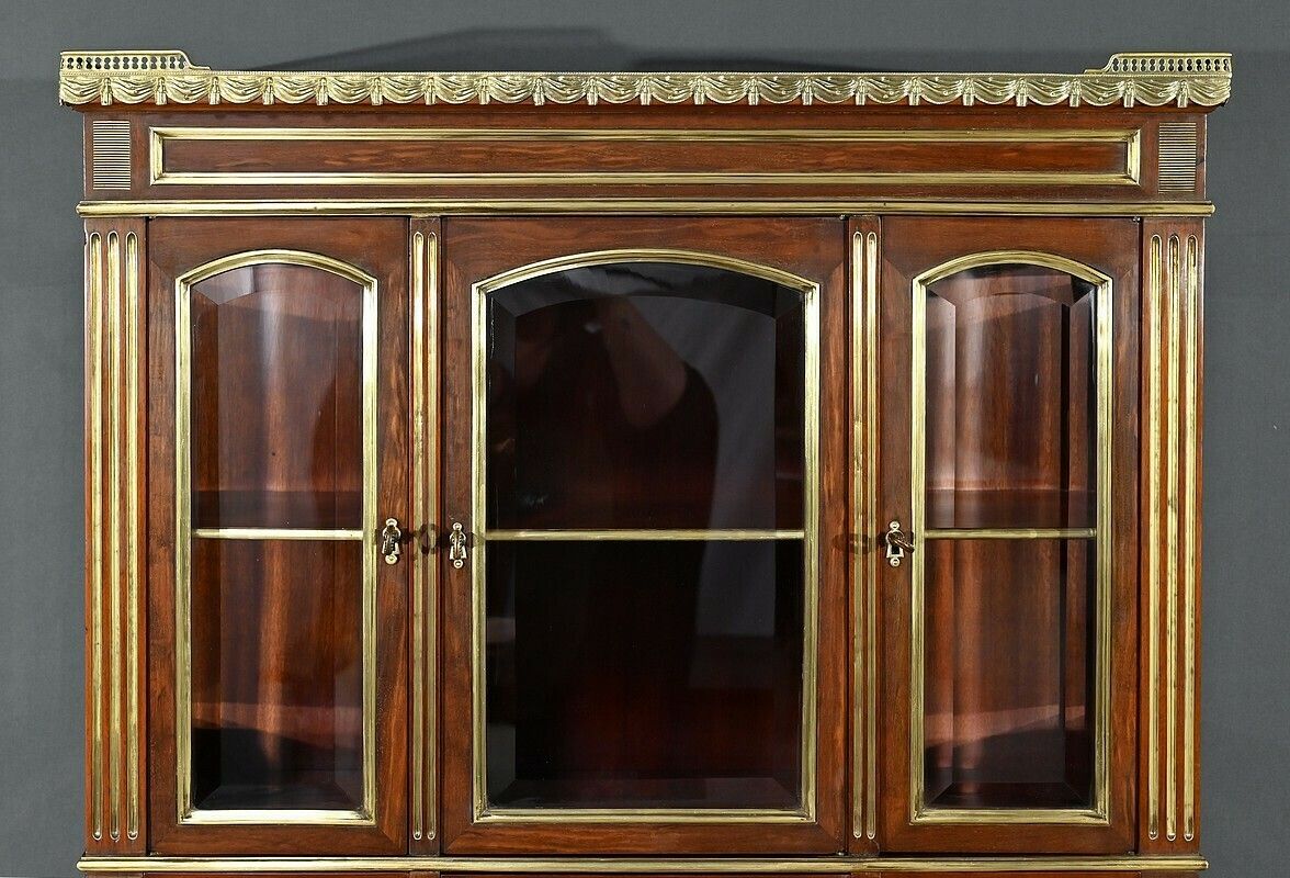 photo furniture Rare Small Cylinder Desk And Showcase, Louis XVI Style – Mid 19th Century