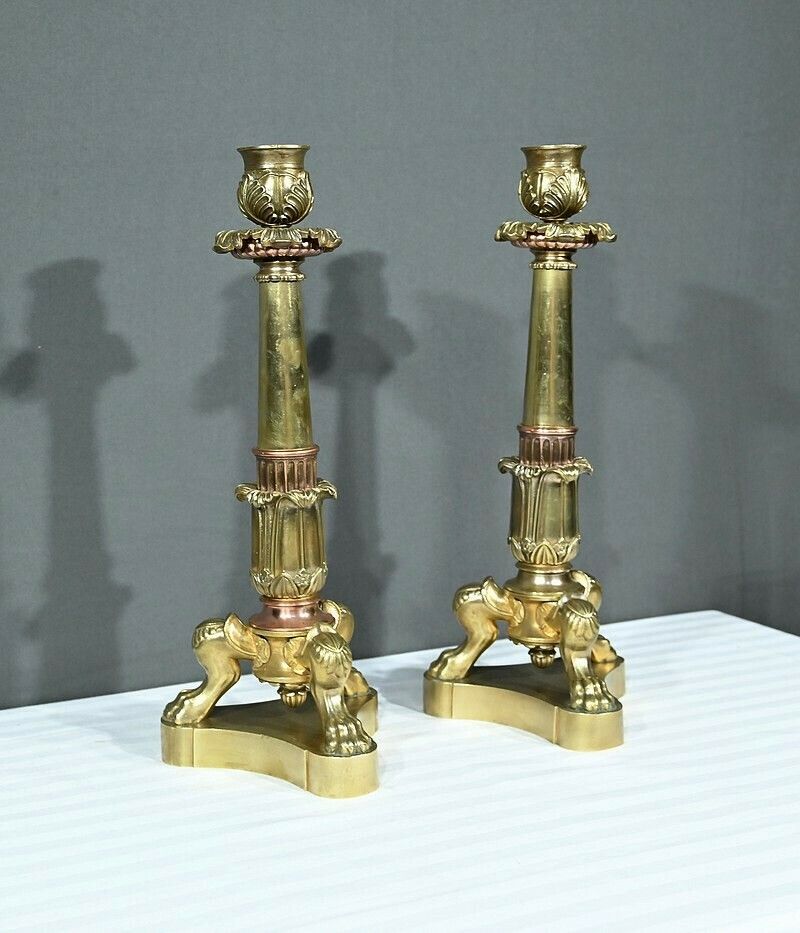 Pair Of Bronze Candlesticks, Restoration Period – Early 19th Century photo for sale
