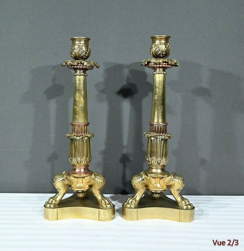 photo vinterior Pair Of Bronze Candlesticks, Restoration Period – Early 19th Century