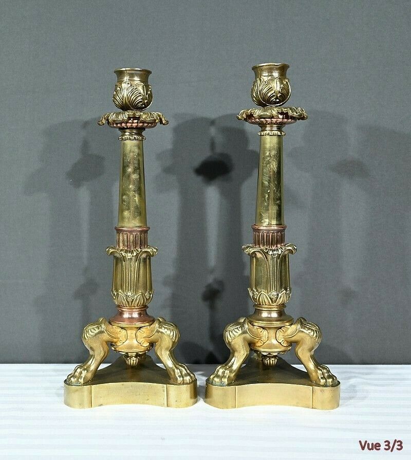 photo buy Pair Of Bronze Candlesticks, Restoration Period – Early 19th Century