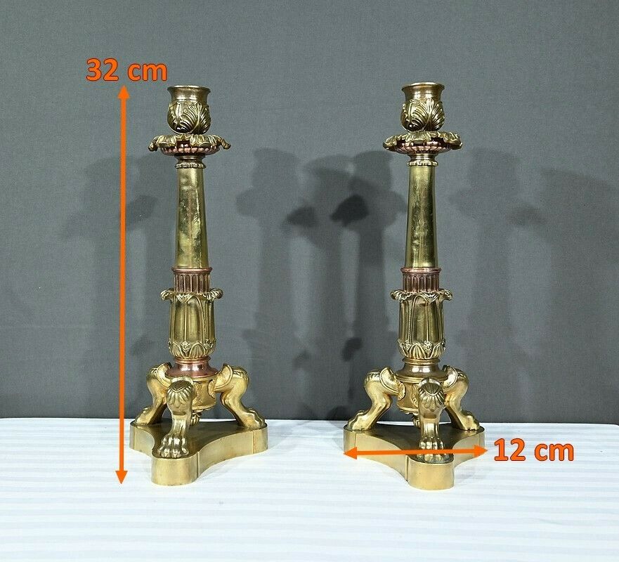 photo vintage Pair Of Bronze Candlesticks, Restoration Period – Early 19th Century