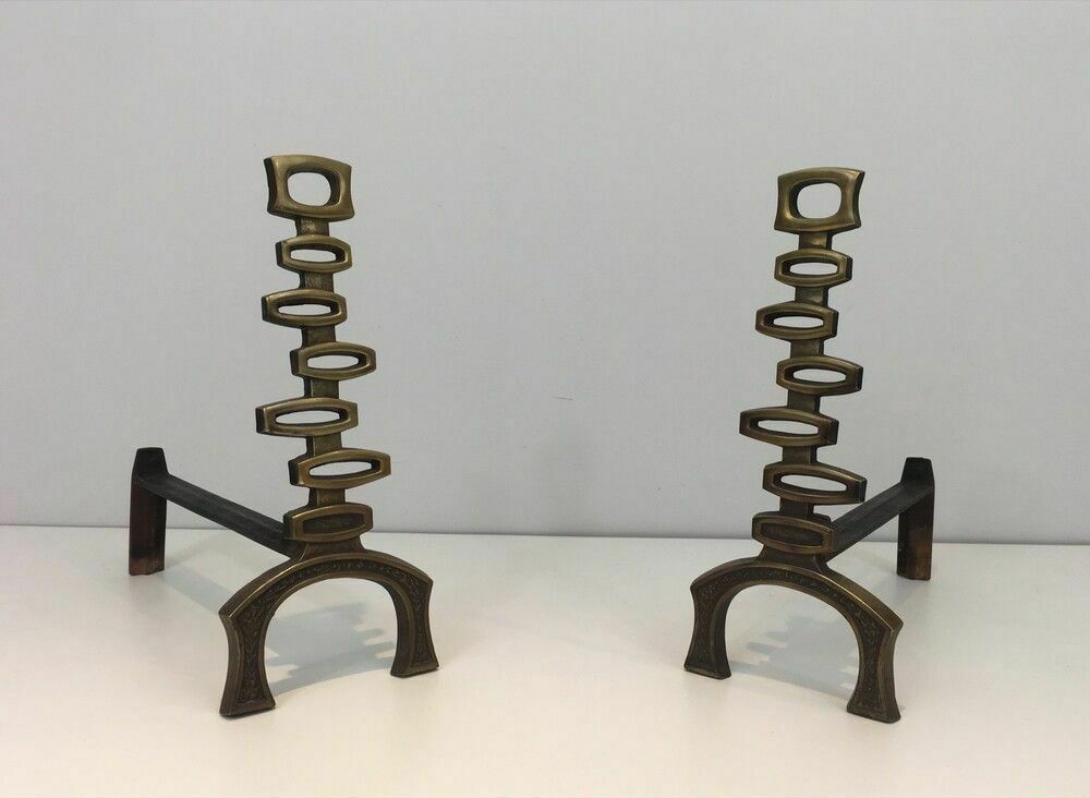 Pair Of Modernist Brass Andirons photo furniture