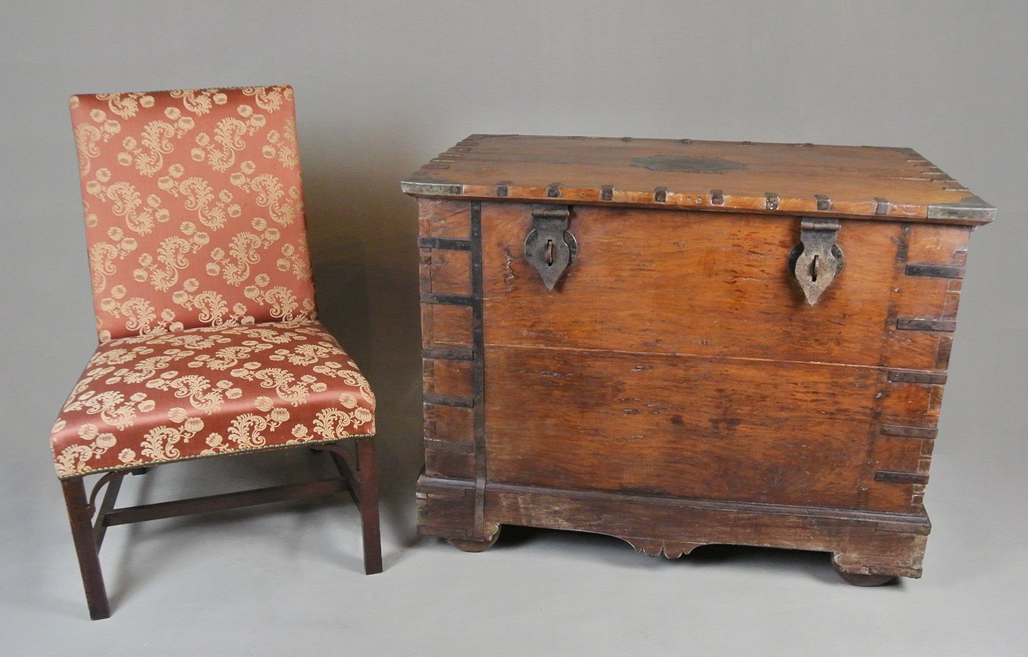 Monumental And Unusual 18th Century Teak And Iron Bound Dowry Chest C. 1840 photo buy