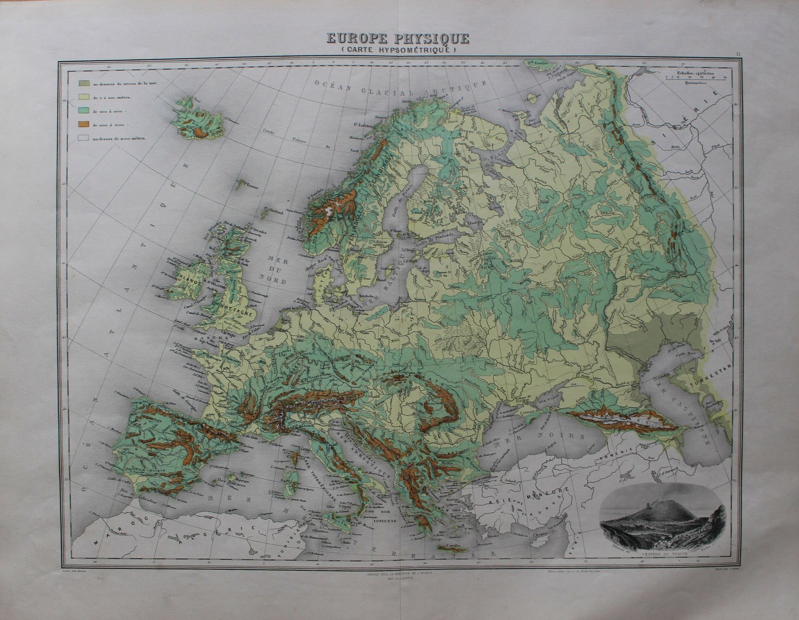 Antique Map Of Europe Titled ‘Europe Physique Carte Hypsometrique’ Published By J. Migeon, C1880