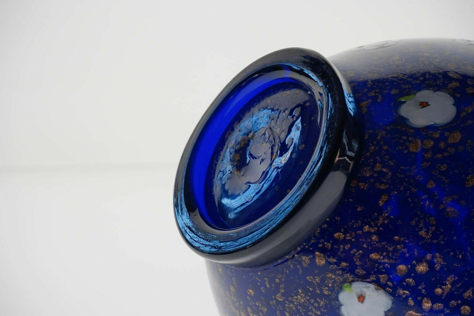 Cobalt Murano Glass Vase, Murrine And Avventurina. Lapis Lazuli. Fratelli Toso photo vintage