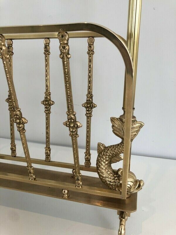 Maison Jansen. Neoclassical Style Brass Magazine Rack With Dolphin Heads. French. Circa 1940 photo 816.0