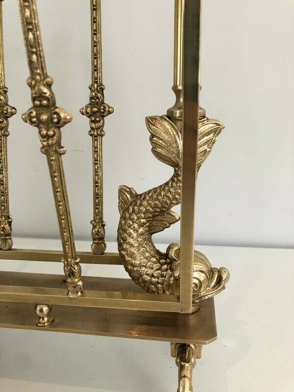 Maison Jansen. Neoclassical Style Brass Magazine Rack With Dolphin Heads. French. Circa 1940 photo vintage