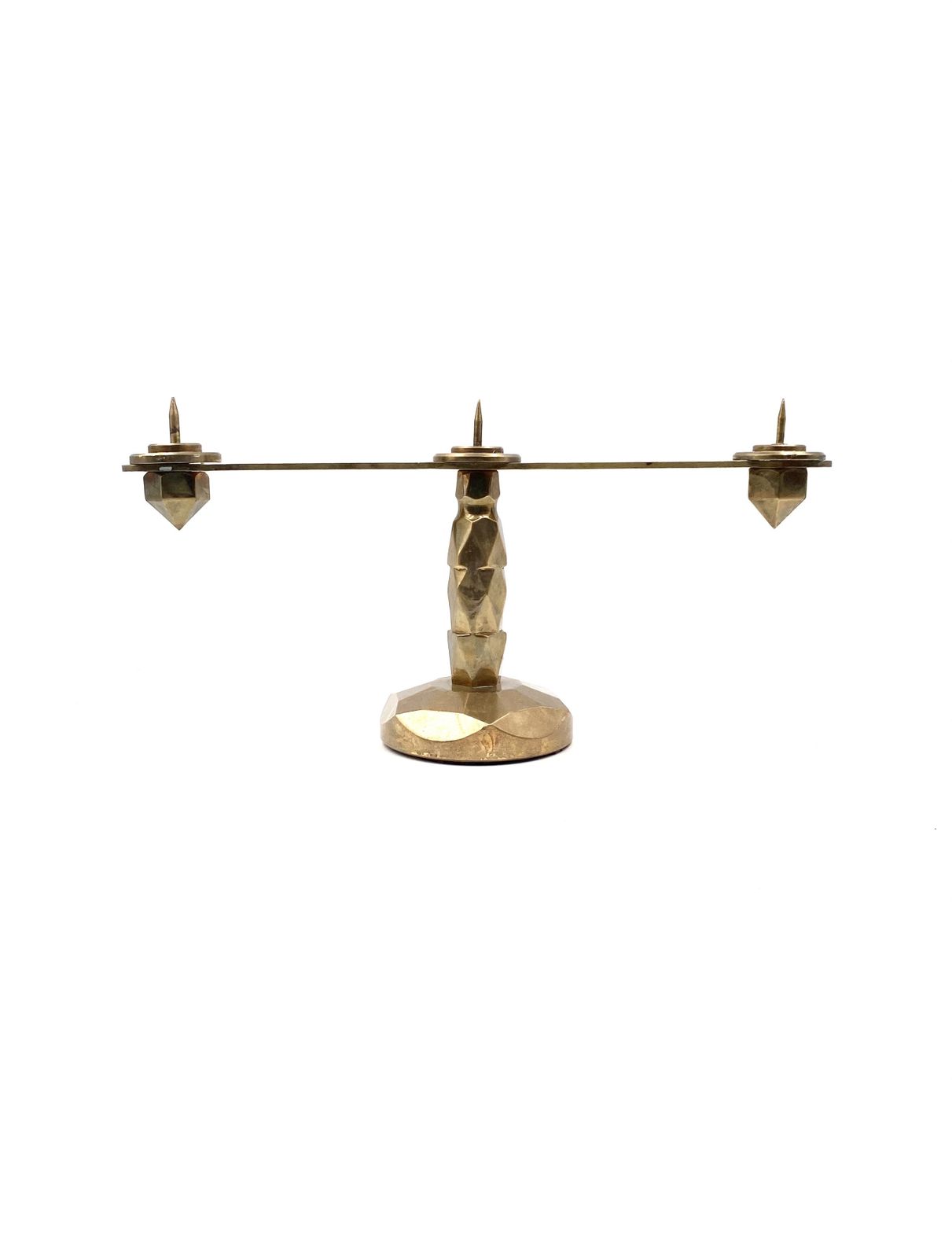 Brutalist Brass Pair Of Candle Holders, France 1970 photo Home Decor