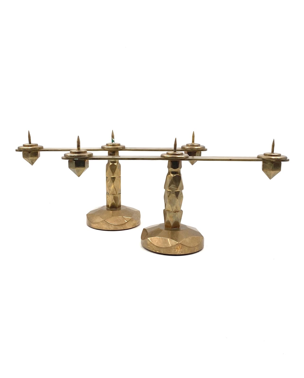 photo for sale Brutalist Brass Pair Of Candle Holders, France 1970
