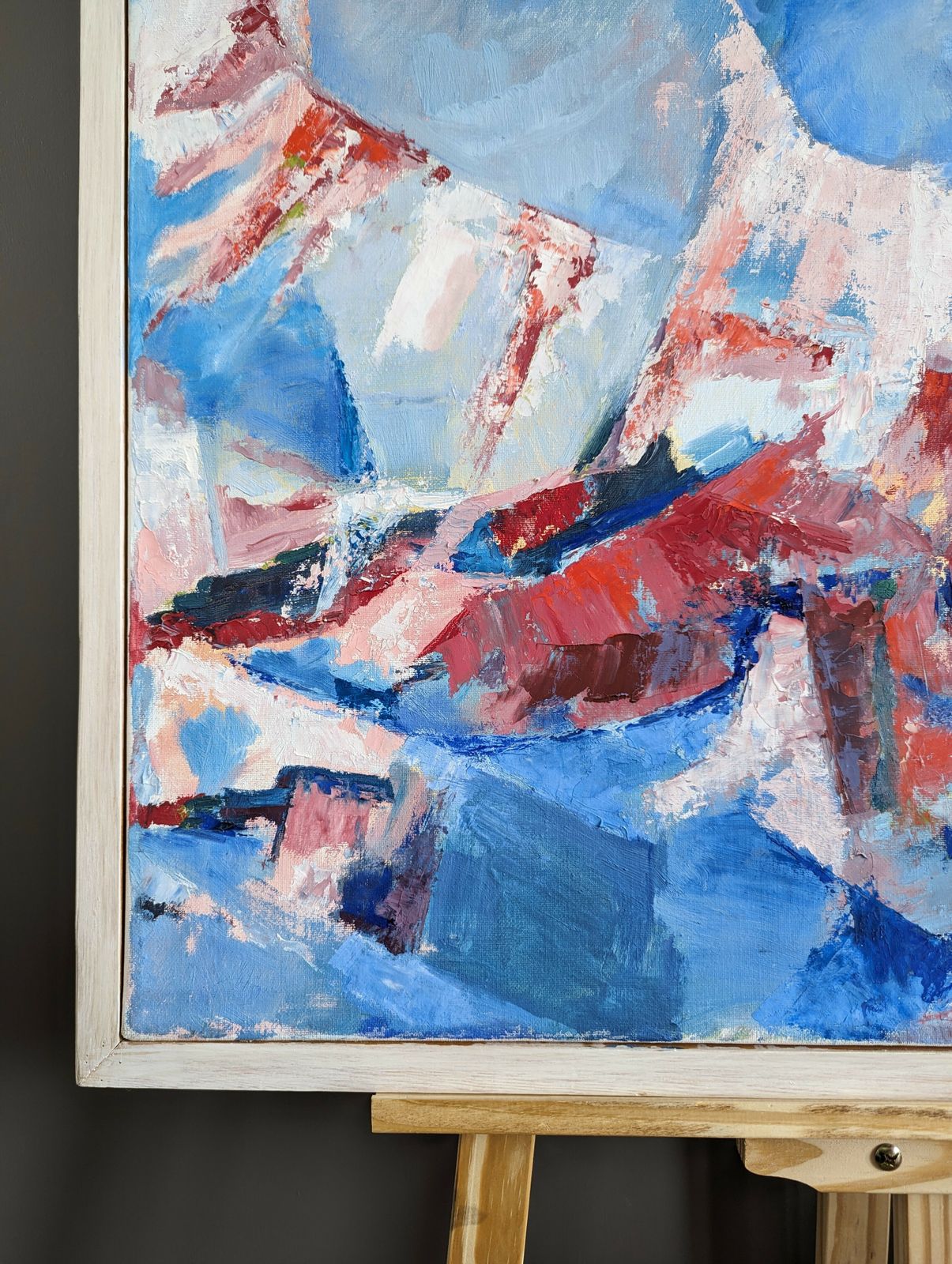 Blue & Red  Oil Painting, 1990s photo vintage