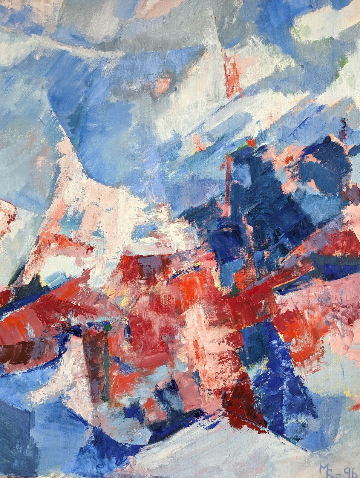 photo for sale Blue & Red  Oil Painting, 1990s