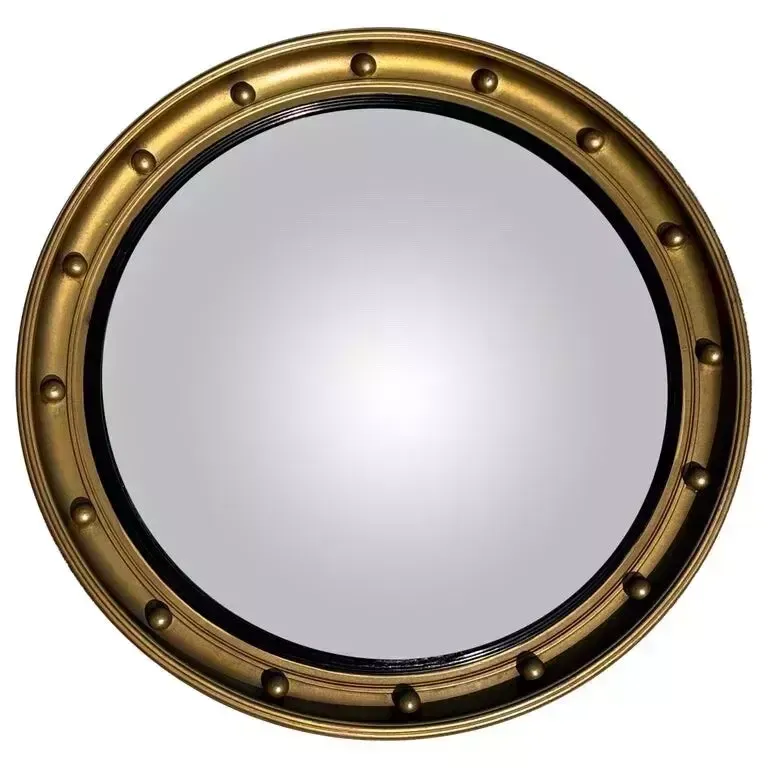 Antique 1920's Convex Gold Giltwood Bevelled Mirror