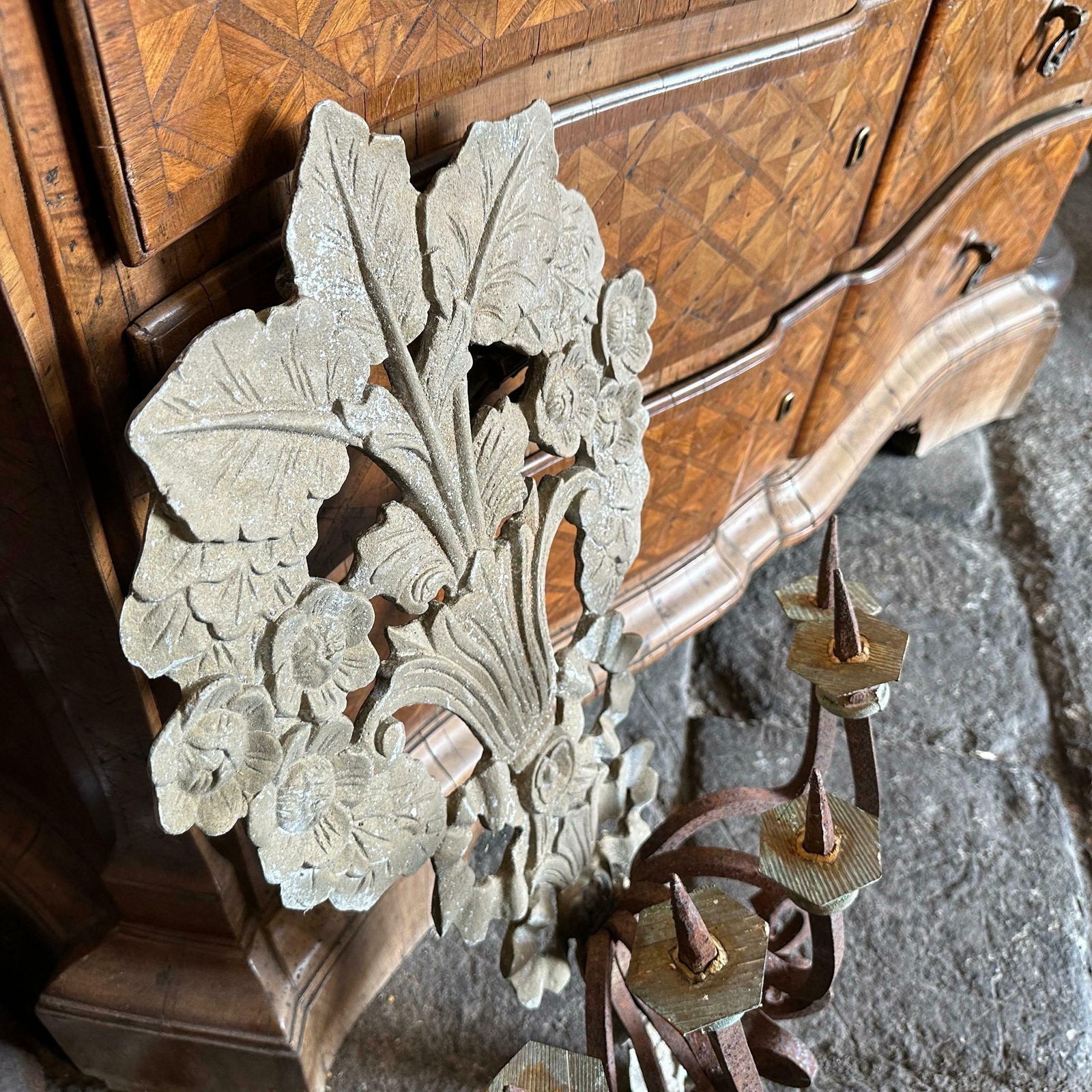 1900 Art Nouveau Iron And Wood Italian Chandelier Wall Sconce photo buy