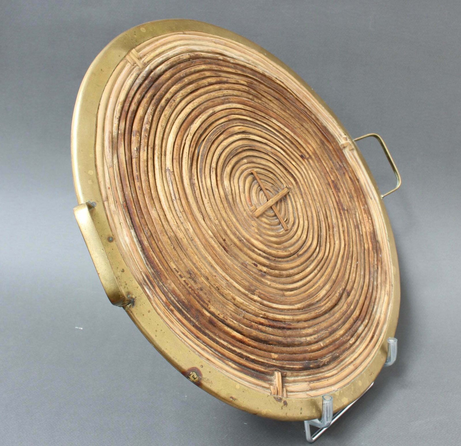 Rattan Tray With Brass Trim In The Style Of Gabriella Crespi (Circa 1970s) photo for sale