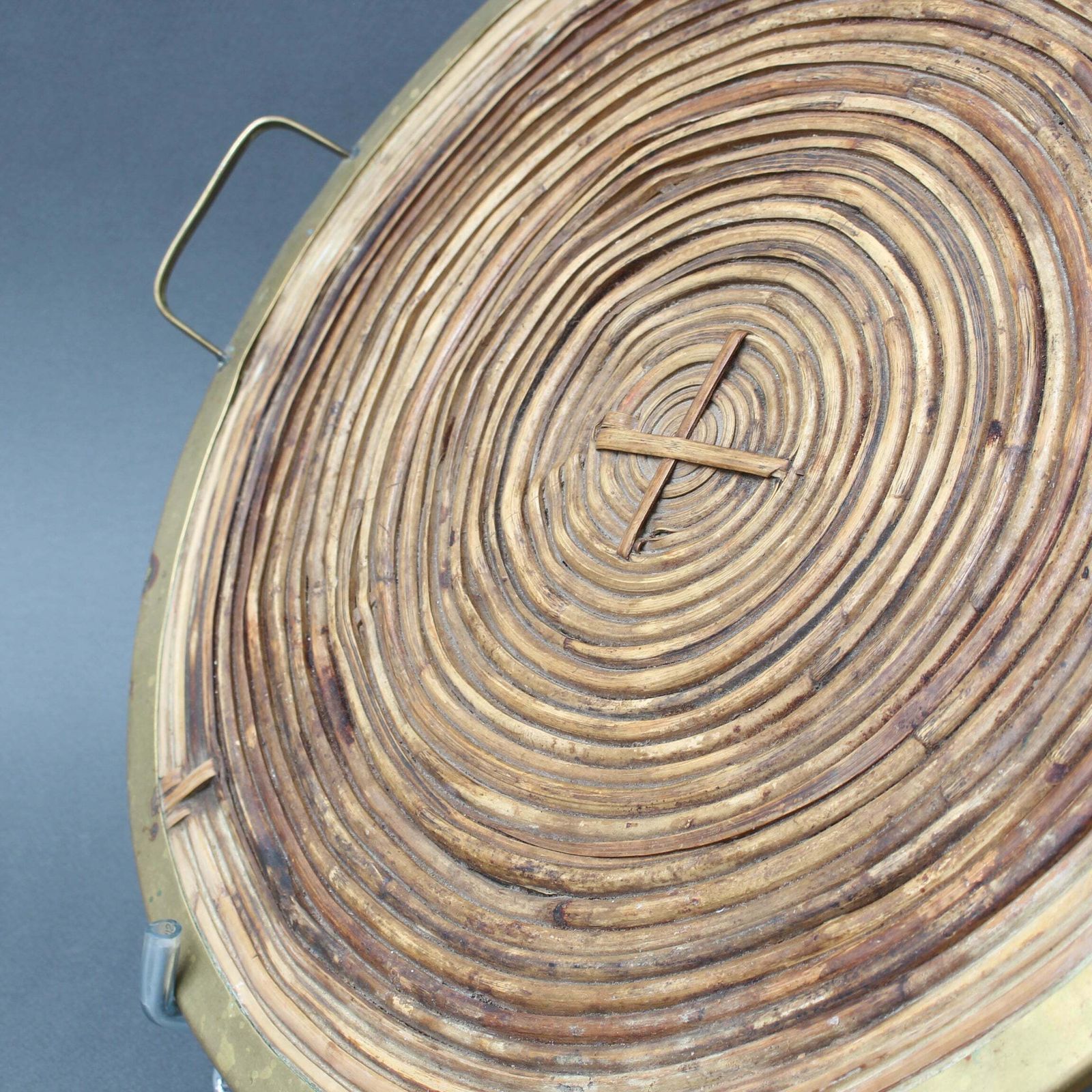 photo furniture Rattan Tray With Brass Trim In The Style Of Gabriella Crespi (Circa 1970s)