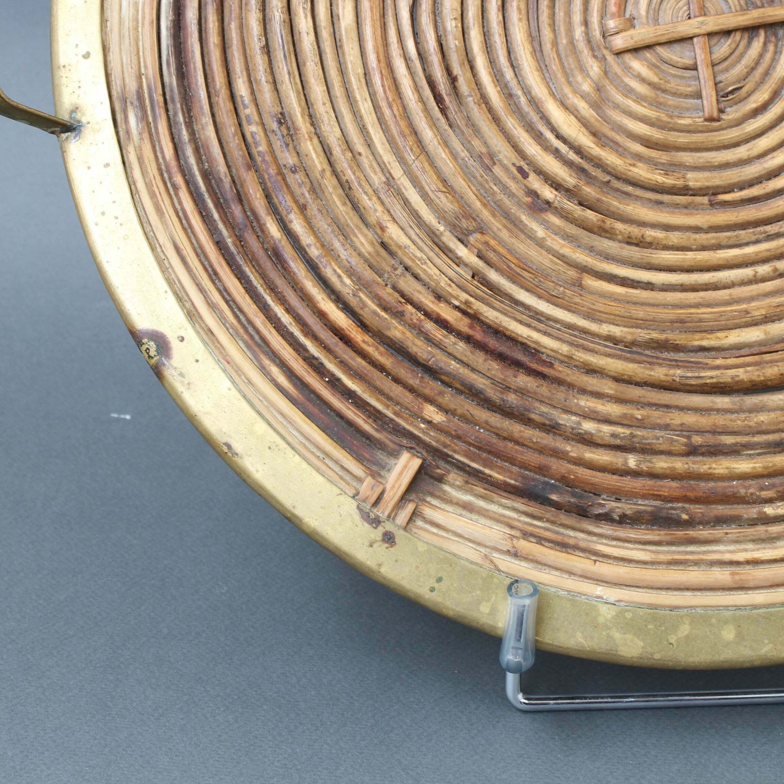 204.0 Rattan Tray With Brass Trim In The Style Of Gabriella Crespi (Circa 1970s) photo