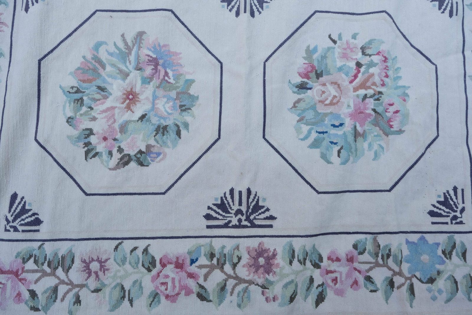 Needlepoint Rug, French Floor Covering, Farmhouse Decor photo 150.0