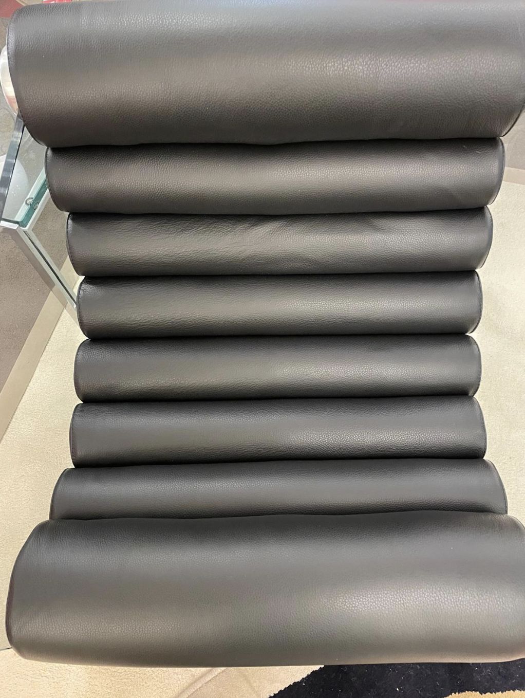 Pair Of Mid Century Glass And Black Leather Modulable Armchairs Model “Hyaline” photo vinterior