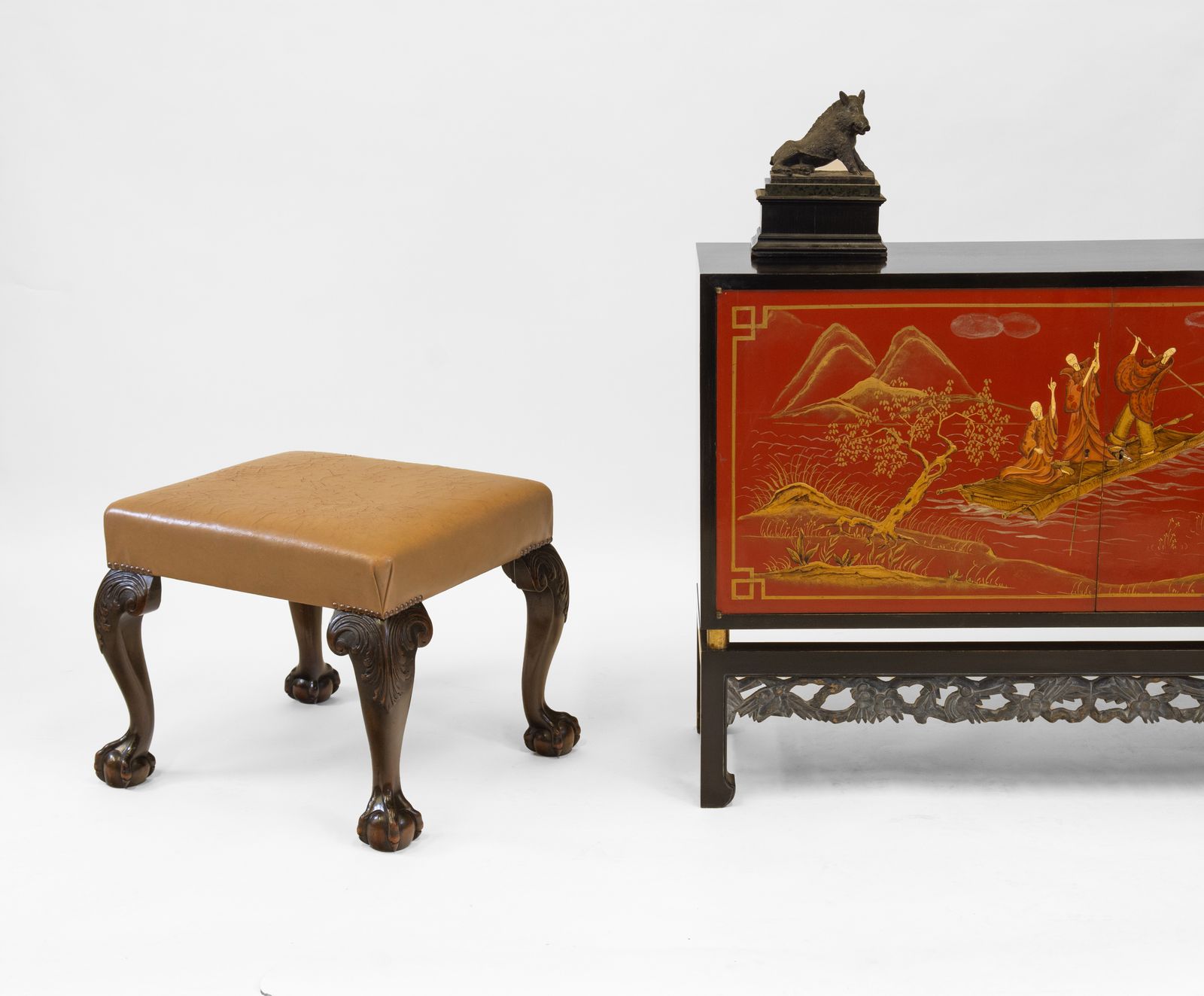 Antique Edwardian Mahogany & Leather Stool Seat On Claw & Ball Legs photo furniture