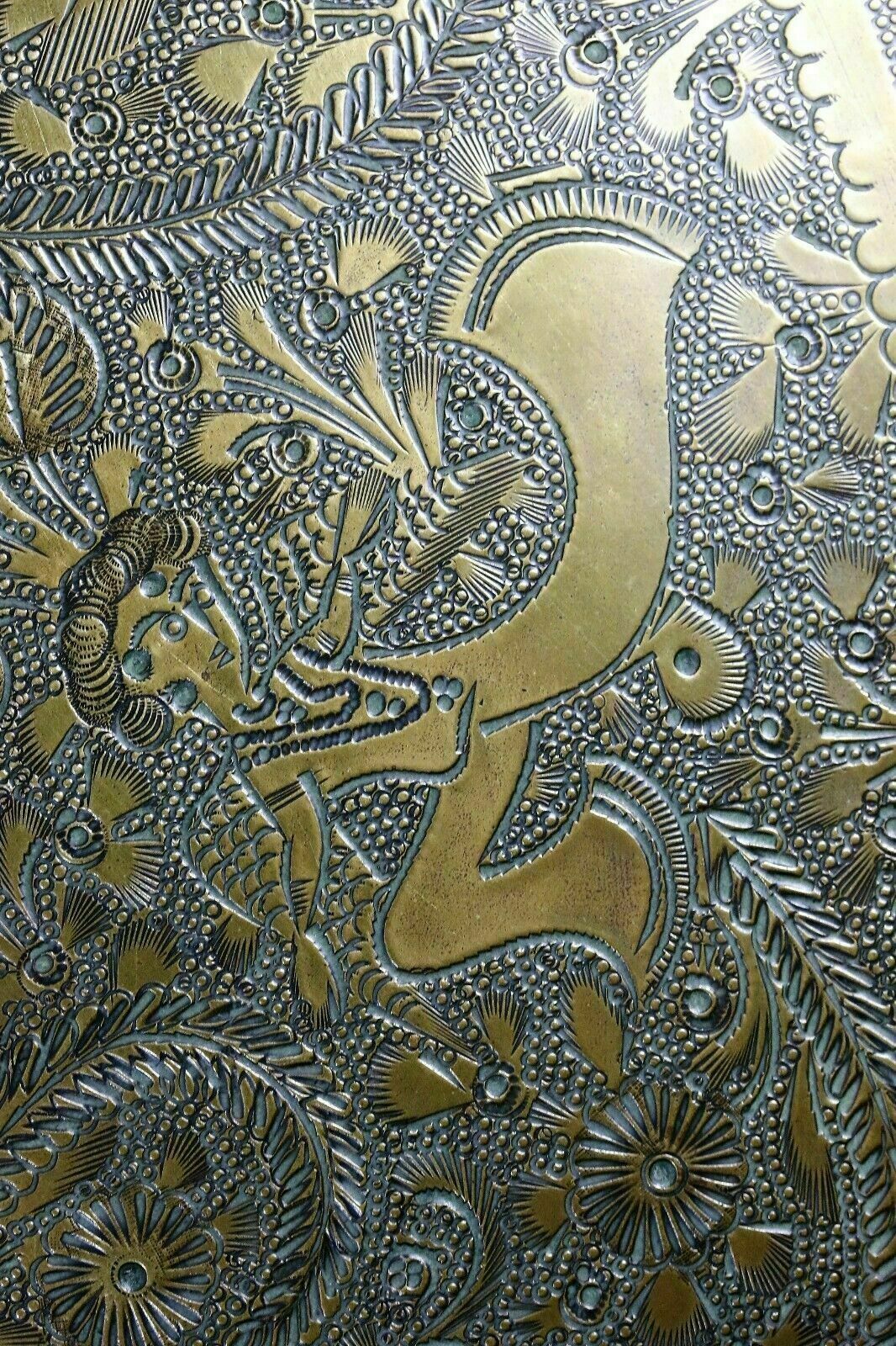 70.0 Antique Brass Indian Tray Wall Hanging Hindu Garuda Figure Decoration And Heavy photo