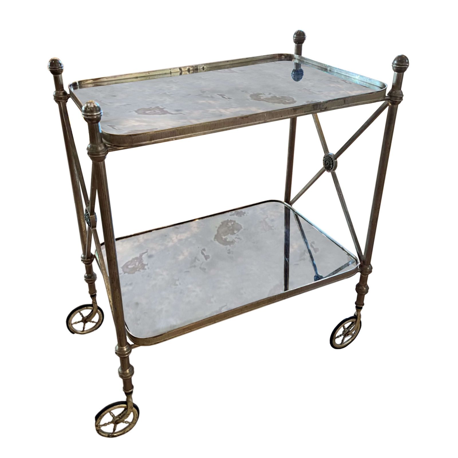 Large French Midcentury Bar Cart With Eglomise Glass