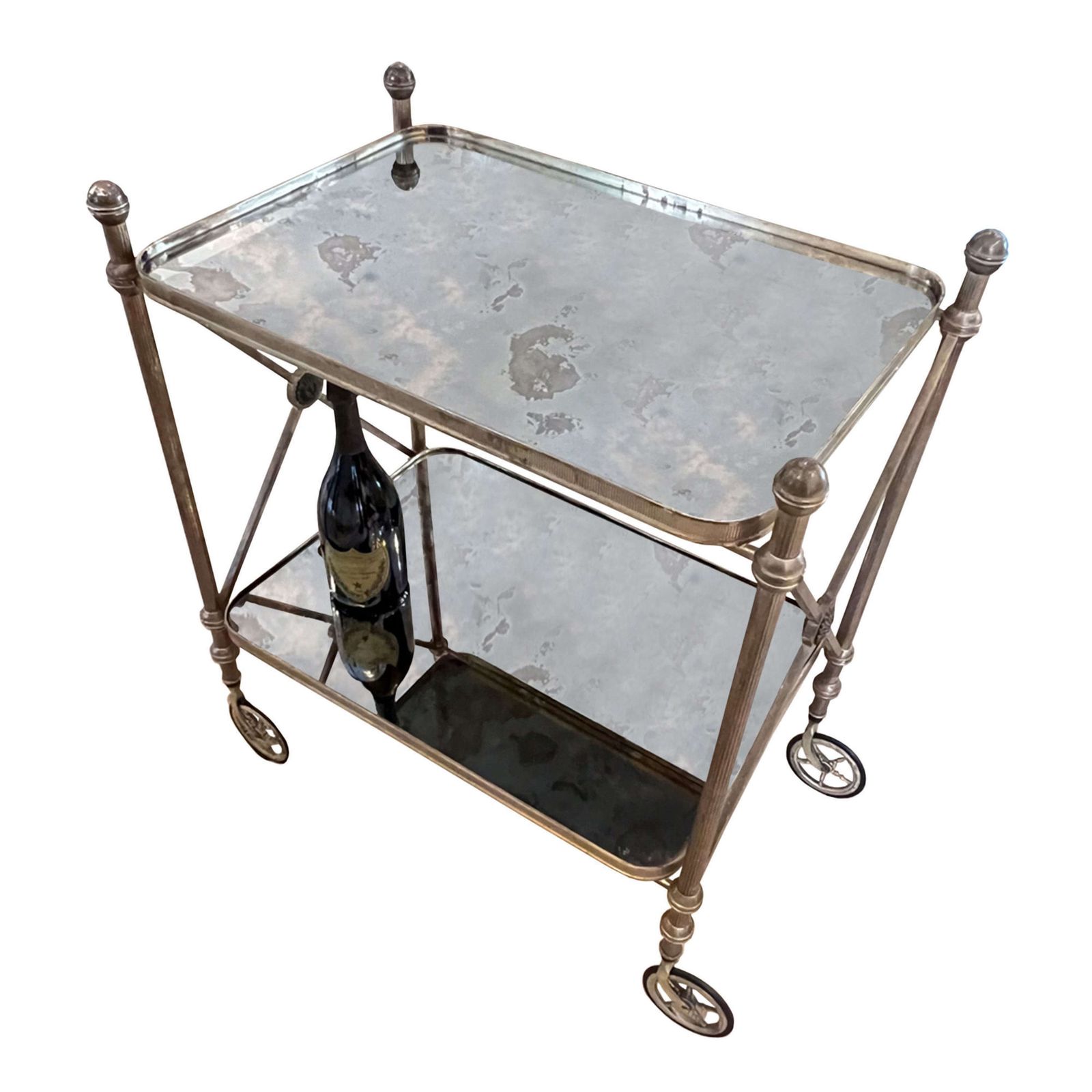 Large French Midcentury Bar Cart With Eglomise Glass photo furniture