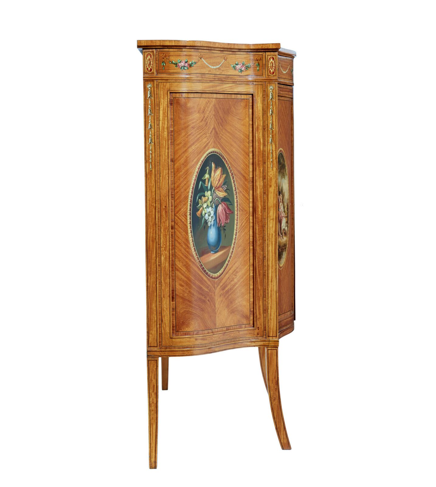 photo for sale 19th Century Sheraton Revival Satinwood Inlaid And Painted Cabinet