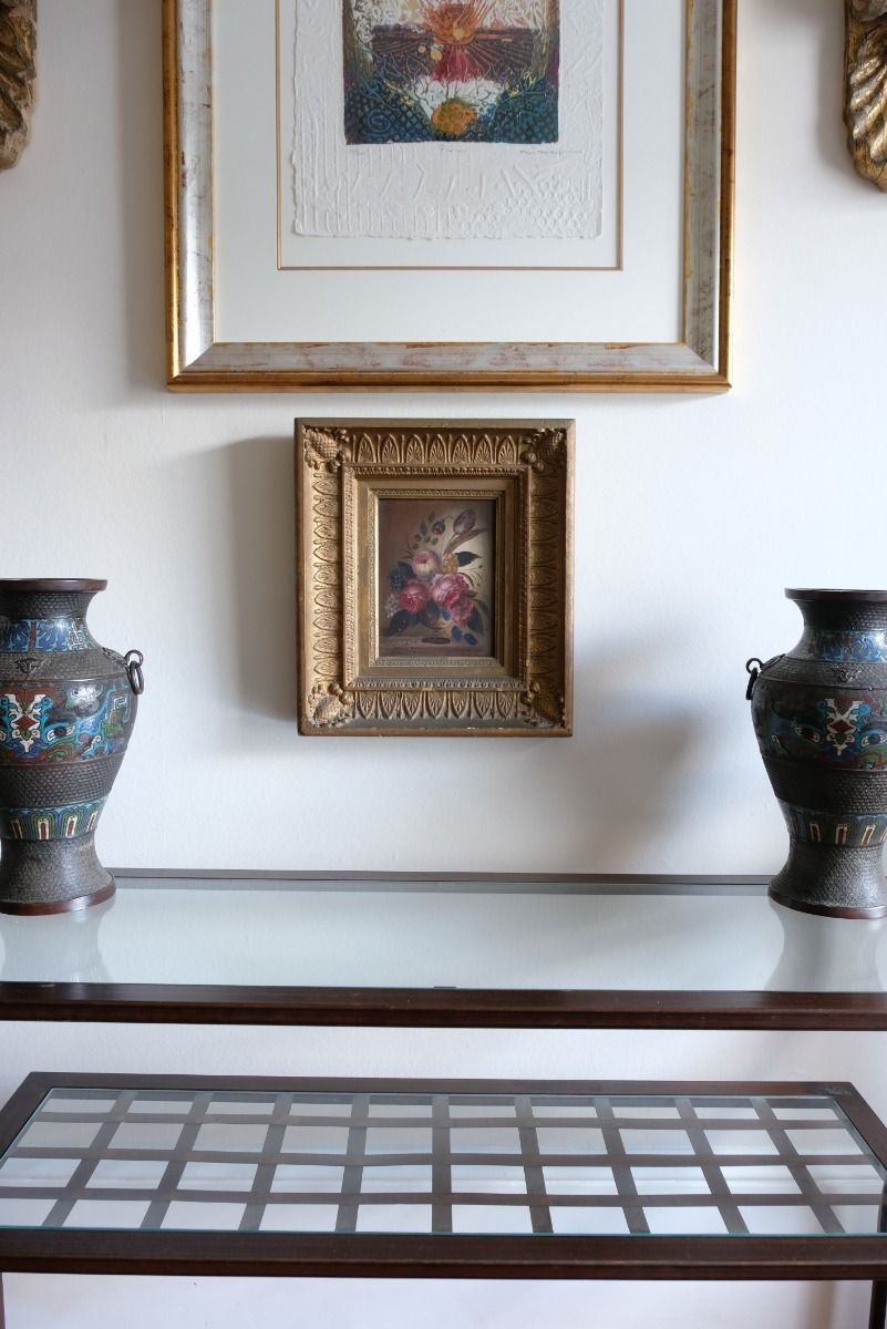 English School Oil On Board Still Life Of Garden Flowers photo furniture