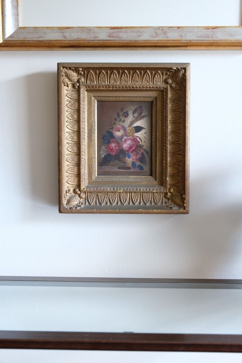 photo furniture English School Oil On Board Still Life Of Garden Flowers