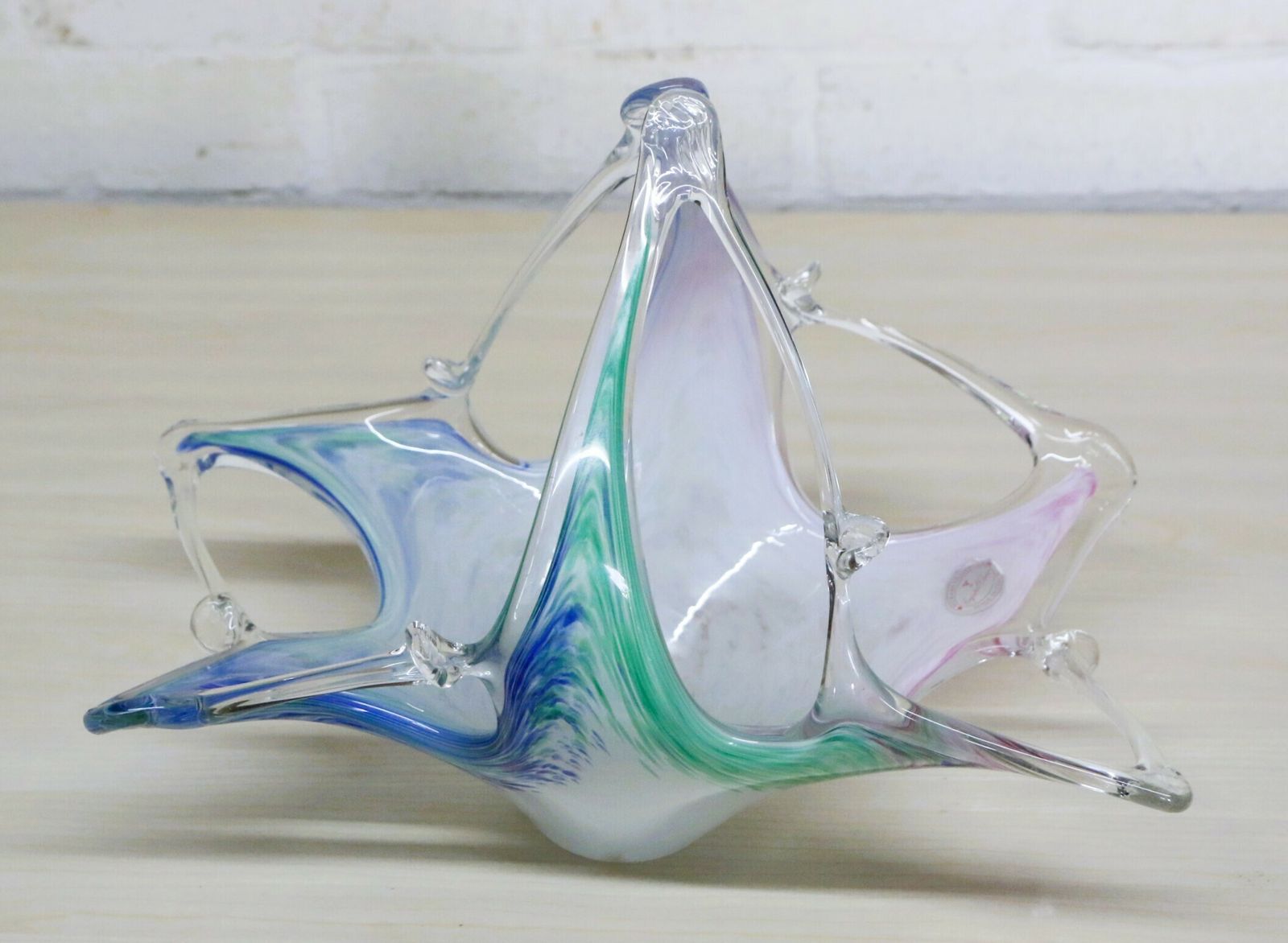 Large Murano Glass Bowl Freeform Deep Shaped Italian Organic Mid Century Modern Mcm photo furniture