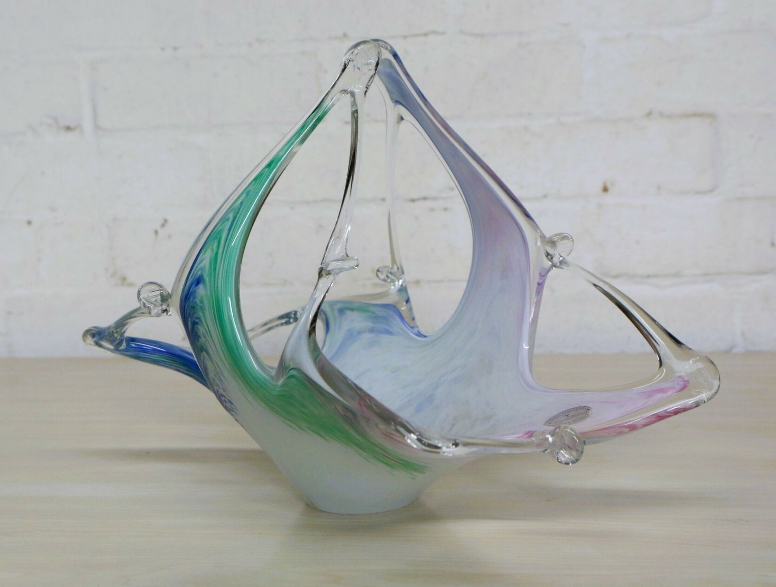 Large Murano Glass Bowl Freeform Deep Shaped Italian Organic Mid Century Modern Mcm photo for sale