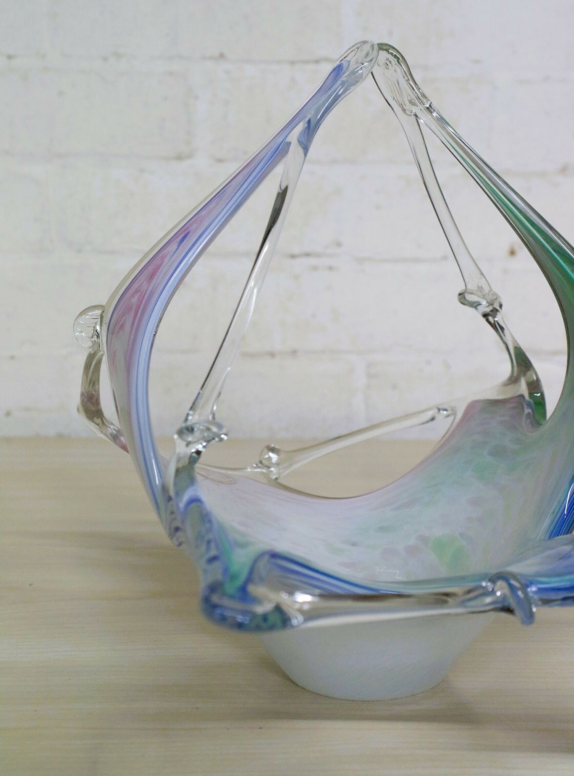 Large Murano Glass Bowl Freeform Deep Shaped Italian Organic Mid Century Modern Mcm photo vinterior